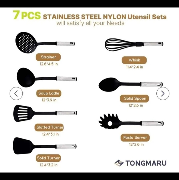 Stainless Steel and Black Cooking Utensil Set - Picture 3 of 4